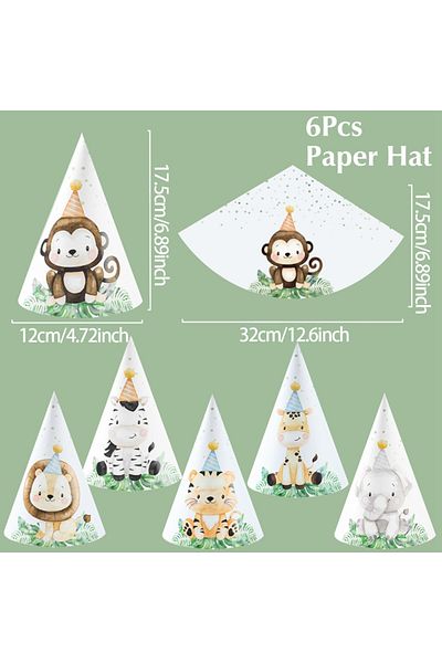Choice Deep Sapphire Jungle Animals Party Paper Hats Happy Birthday Party Decoration Kids Safari Animal Wil