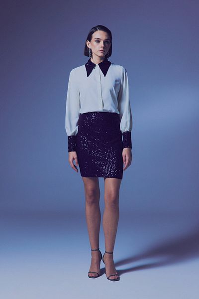 Sateen Fusta mini cu paiete bleumarin