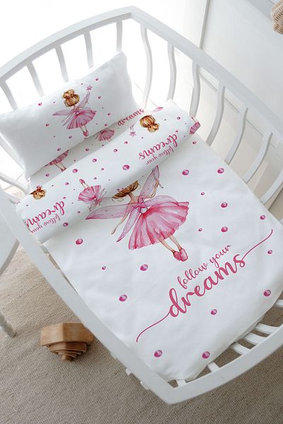 Tuğba Kuğu Park Bed Duvet Cover Set for Baby Series - with Knob, Pink Fairy (80X120)
