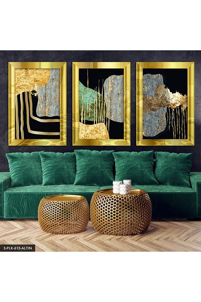 Evinemoda Gold Abstract Artistic Gold Frame 3 piese Plexi Mirror Painting
