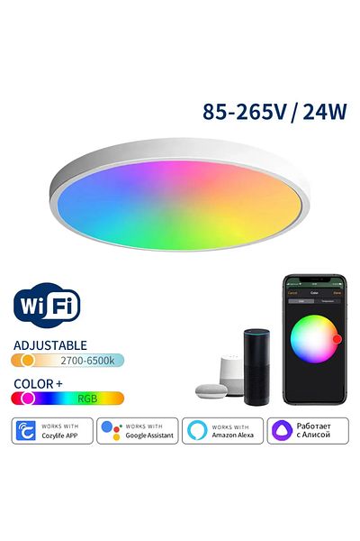 LOLGOOD 85-265v 24w Smart Wifi Led Ceiling Light 24w Cozylife App Control Voice Control Round Panel Ambient