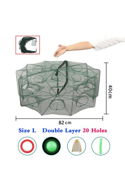 Choice L 2-layer 20 Holes Folded Fishing Bait Trap, 6/8/12/16/20 Holes Foldable Fishing Nets For Fish/crab/