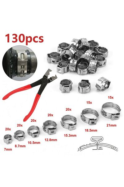 Choice 130pcs With Plier 130pcs Single Ear Stepless Hose Clamps Or 1pc Hose Clip Clamp Pliers 7-21mm Stainl