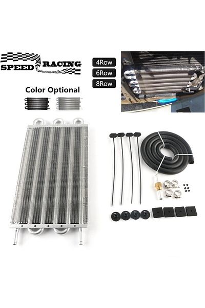 SPEEDRACING 4 Row 6 Row 8 Row Universal Aluminum Remote Transmission Oil Cooler Auto-Manual Radiator Converte...