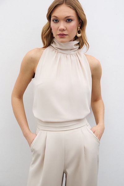 Sateen Μπεζ αμάνικη φαρδιά μπλούζα