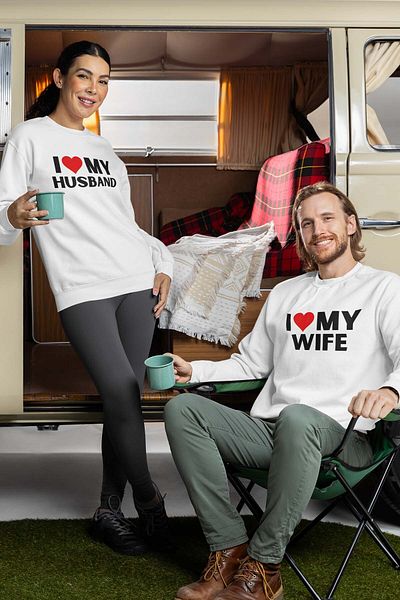 qoeuyl boutique I Love My Wife Husband Wife Husband Lover Couple Combination Valentines Day Gift Printed Sweatshirt