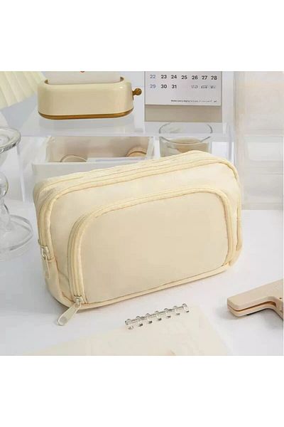 Choice Beige Kawaii Large Capacity Pen Bag Korean Pencil Pouch Multilayer School Case Stationery Holder Bag