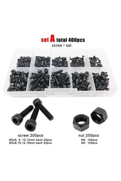 Michastu Set A 400pcs 400/2100pc M1.6 M2 M2.5 M3 M4 M5 Black Grade 12.9 Steel Hexagon Hex Socket Cap Head Scr