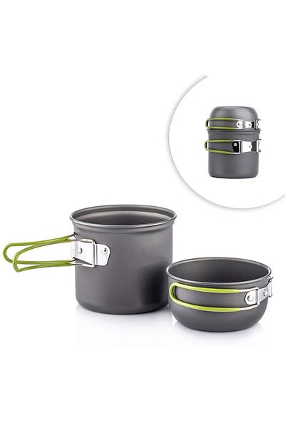 LISM Green Camping Pots Cookware Set Portable Outdoor Cooking Tableware For Hiking Trekking Picnic Fishi