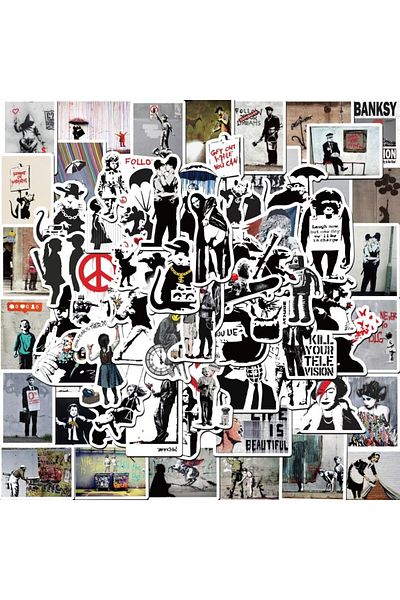 Choice 69pcs 67pcs Banksy Sculptures Flower Thrower Stickers Cool Street Art Graffiti Decals For Luggage La