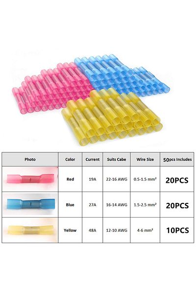 AOKIN 50pcs Mix 50pcs Waterproof Heat Shrink Wire Connectors Kit, Automotive Electrical Connector Terminal