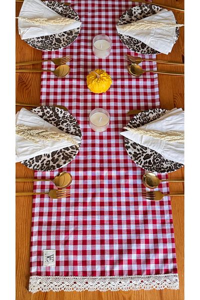 EVYA Pötikare Duck Linen Runner - 40x110 cm Serviciu american vintage, dantelă din bumbac pentru masă și bucătărie