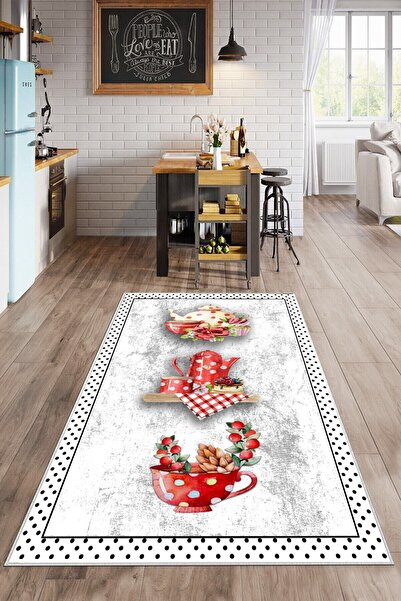 Zeria Home Kaymaz Tabanlı Yıkanabilir Baskılı Yolluk Mutfak Halısı Koridor Ha...