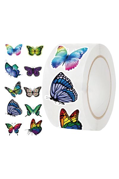 Choice 500pcs All 500pcs/roll Cartoon Butterfly Stickers, Roll Vinyl Stickers For Laptop, Bumper, Skateboar