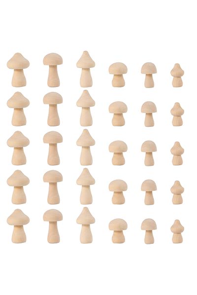 Choice 30pcs 30pcs Unfinished Wooden Mushroom Natural Wooden Mushroom Set Unpainted Wood Mushroom Diy Unfin