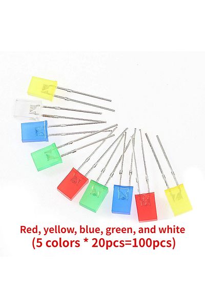 YTDMEN Multicolour-kit 100pcs Square Led Light Emitting Diode 2*5*7mm Led Diode Red Yellow Green Blue White