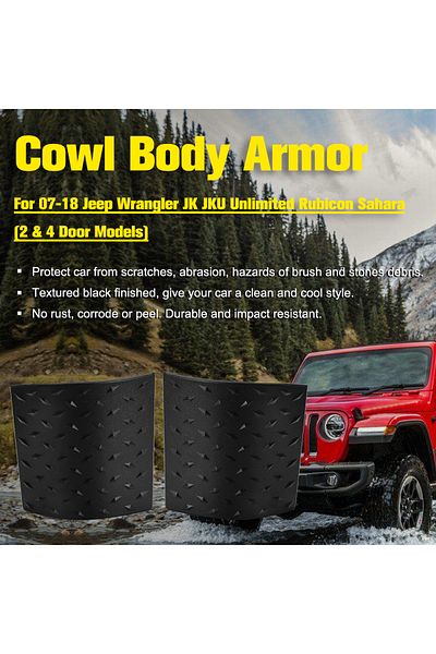 PQY 1Pair Black ABS Car Cowl Body Armor Outer Engine Hood Cowling Cover for Jeep Wrangler JK Rubicon ...