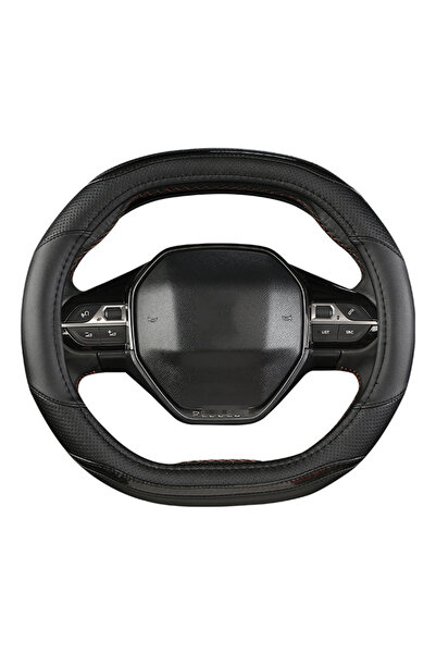 Choice غطاء عجلة قيادة السيارة من ألياف الكربون + جلد البولي يوريثان باللون الأسود لسيارة بيجو 3008 4008 5008 ملحقات السيارات