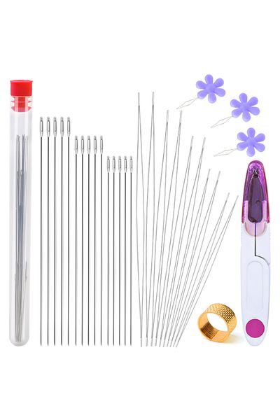 Choice Type1 Kraball Beading Needles Set With Central Opening Curved Steel Needles For Bead Straight Beaded