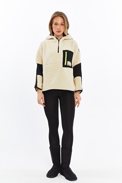 Grenj Fashion Plush Color Block Oversize Parachute Fabric Detailed Knitted Sports Sweatshirt