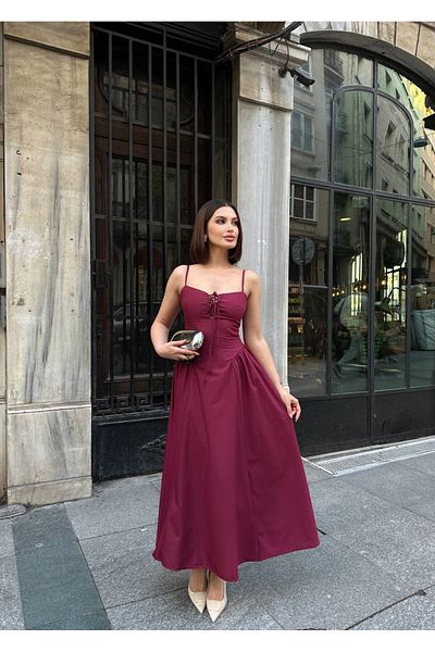 buqre's moda Rochie de lungime midi prințesă cu bretele cu șireturi cu gât pătrat