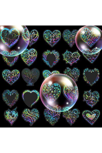 Choice 50pcs 50 Sheets Of Transparent Holographic Heart-shaped Pet Stickers With Radiant Colors For Decorat