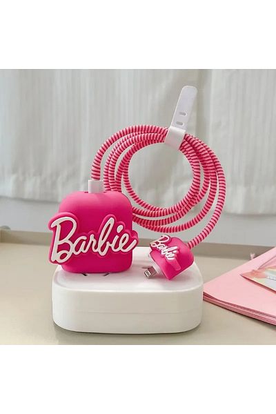 Choice Pink Kawaii Miniso Barbie 4pcs Set Cable Protector For Iphone/ipad 18w/20w Charger Case Cable Manage