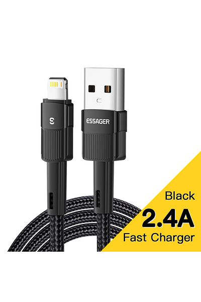 Choice كابل شحن سريع A-Lightning Essager أسود بطول 2 متر لأجهزة iPhone USB مقاس 11 12 13 14 15 16 Pro Max Mini Xs Xr