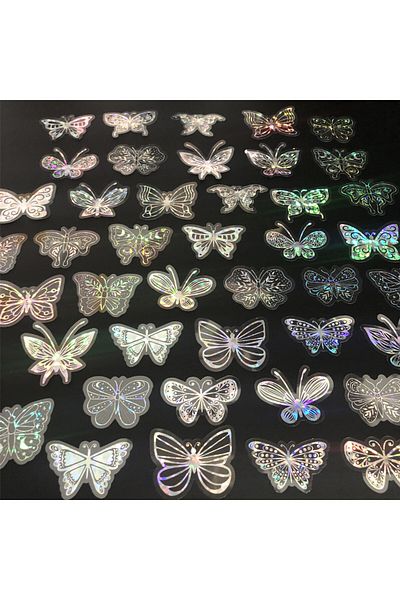 Choice 20 Pcs 20 Pack Diy Butterfly Stickers: 20 Unique Laser Silver Transparent Waterproof Self-adhesive D