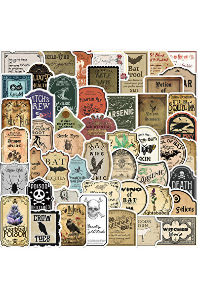 Choice 50 قطعة من ملصقات ملصقات الجرعات القديمة لعيد الهالوين بتصميم رعب قوطي...