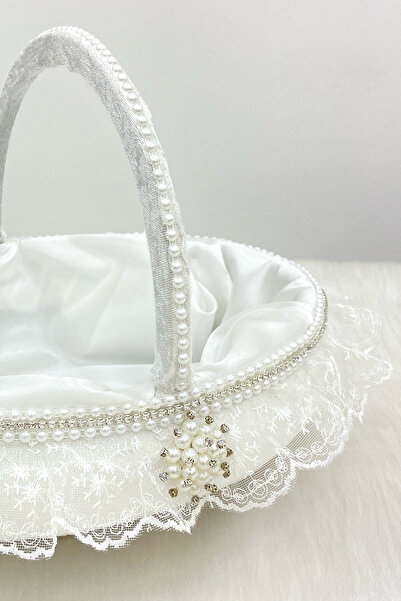 ZEYMERADE سلة العروس البيضاء، حجر فضي مخملي لامع مزين بصدفي، حناء خطوبة زفاف ...