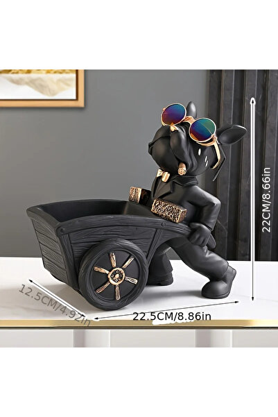 Choice تمثال من الراتينج على شكل كلب بولدوج فرنسي أسود اللون مع كلب بارو لتزي...