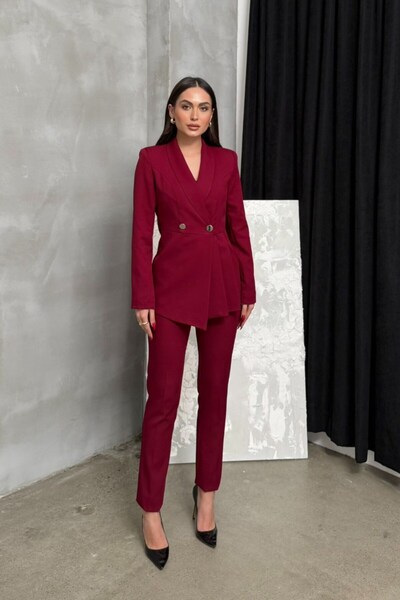 msm fashion Női kétrészes blézerkabát nadrágkosztüm, redős és gombos részletekkel ellátott csőszár