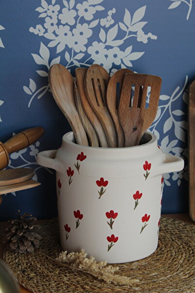 Mogolune Dekoratif Vazo Çift Kulplu Dekoratif El Yapımı Çömlek Vazo Ve Kaşıklık