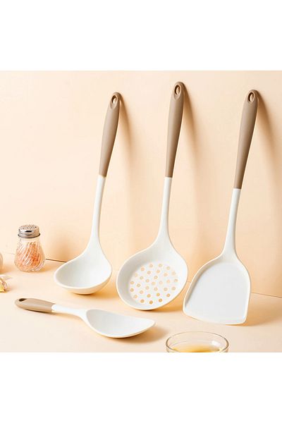 Choice 4-Piece Silicone Kitchen Utensil Set with Non-Stick Pans Silicone Spatula Soup Ladle Slotted Spoo...