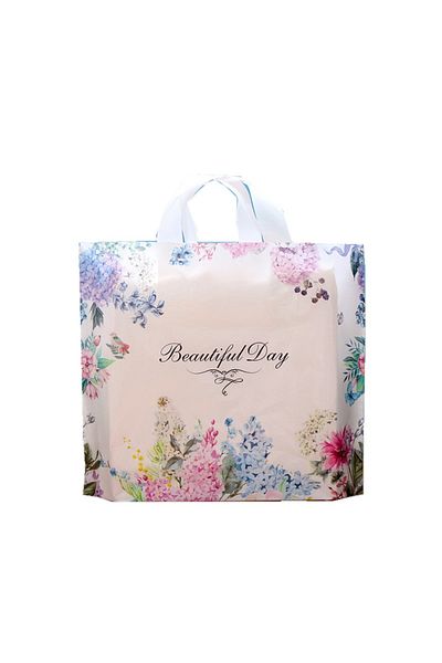 Choice 25x30x6cm Other Blue 10pcs Blue Flower And Bird Style Tote Bag, Beautiful Day Printed Shopping Plast