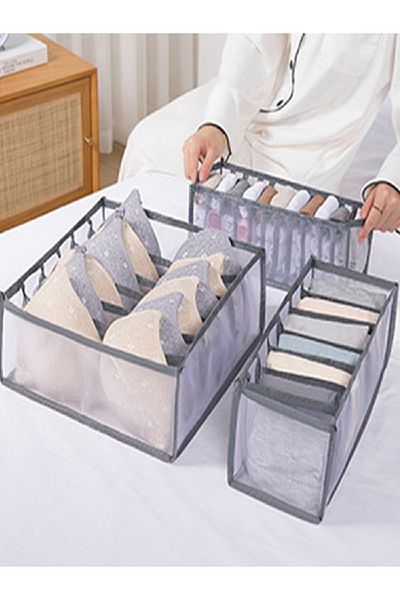 Choice Grey 3 Pcs Foldable Underwear Storage Box Translucent Foldable Panty Drawer Organizer Bra Organizer