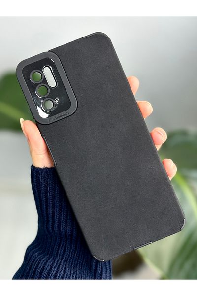Go Aksesuar جراب سيليكون بتصميم ألكانتارا أسود متوافق مع هاتف Redmi Note 10 5G