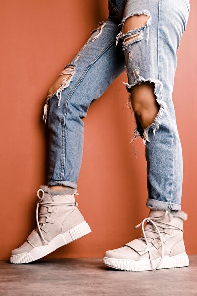 MY DERİ Clımber Kadın İçi Tüylü Cırt Cırt Detaylı Bağcıklı Bot 3546