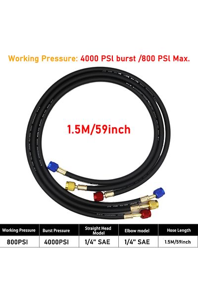 Choice 150cm Hose Rubber Material R410a 1/4'' Sae Charging Hose Set Hvac Air Condition Refrigerant Chargin