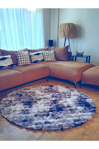 Halımax Ekstra Yumuşak Dokulu Multi Gri Bubble Tavşan Tüyü Darcio Yuvarlak Post Peluş Halı