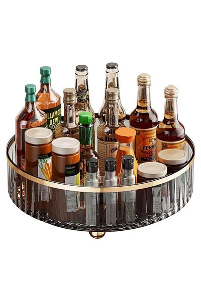 Choice Clearc 1pc Round Plastic Clear Rotating Container Bins For Cabinet Pantry Kitchen Countertop Refrige