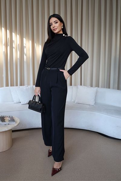 Tuba Butik Stand Collar Draped Detailed Blouse