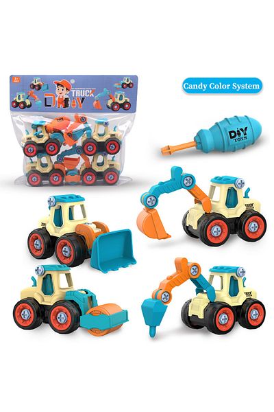 Choice Candy Color System Children's Assembly Engineering Vehicle Detachable Assembly Excavator Screw Paren