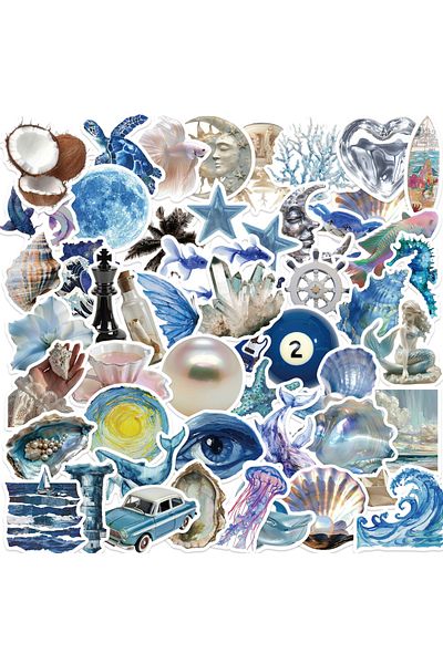 Choice 50pcs All 50pcs Ins Wind Blue And Silver Ocean Stickers Aesthetic Cartoon Stickers For Laptops Lugg