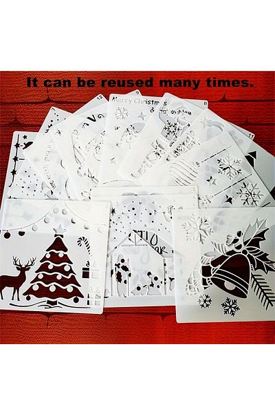 Choice 12pcs Christmas A 12pcs Christmas Series Painting Stencils - Reusable, Washable, Pet Material For Wa