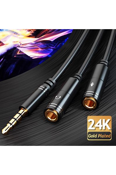 NIERBO 0.3m(1FT) Headphone Splitter 0.3m 1ft 3.5mm 2 Female To 1 Male Mic And Audio Y Splitter Trrs Headset