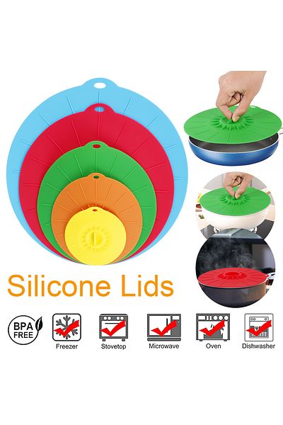 Choice 5Pcs Silicone Lids 4/6/8/10/12inch Heat Resistant Food Suction Lid Safe Microwave Splatter Cover ...