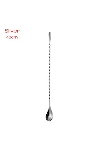 Choice Silver-40cm Long Handle Stainless Steel Spiral Cocktail Spoons Teadrop Scoops Bartender Stirring Too
