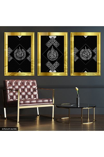Evinemoda Felak Nas Ayetel Kursi Gold 3 piese de pictură cu oglindă din plexiglas
